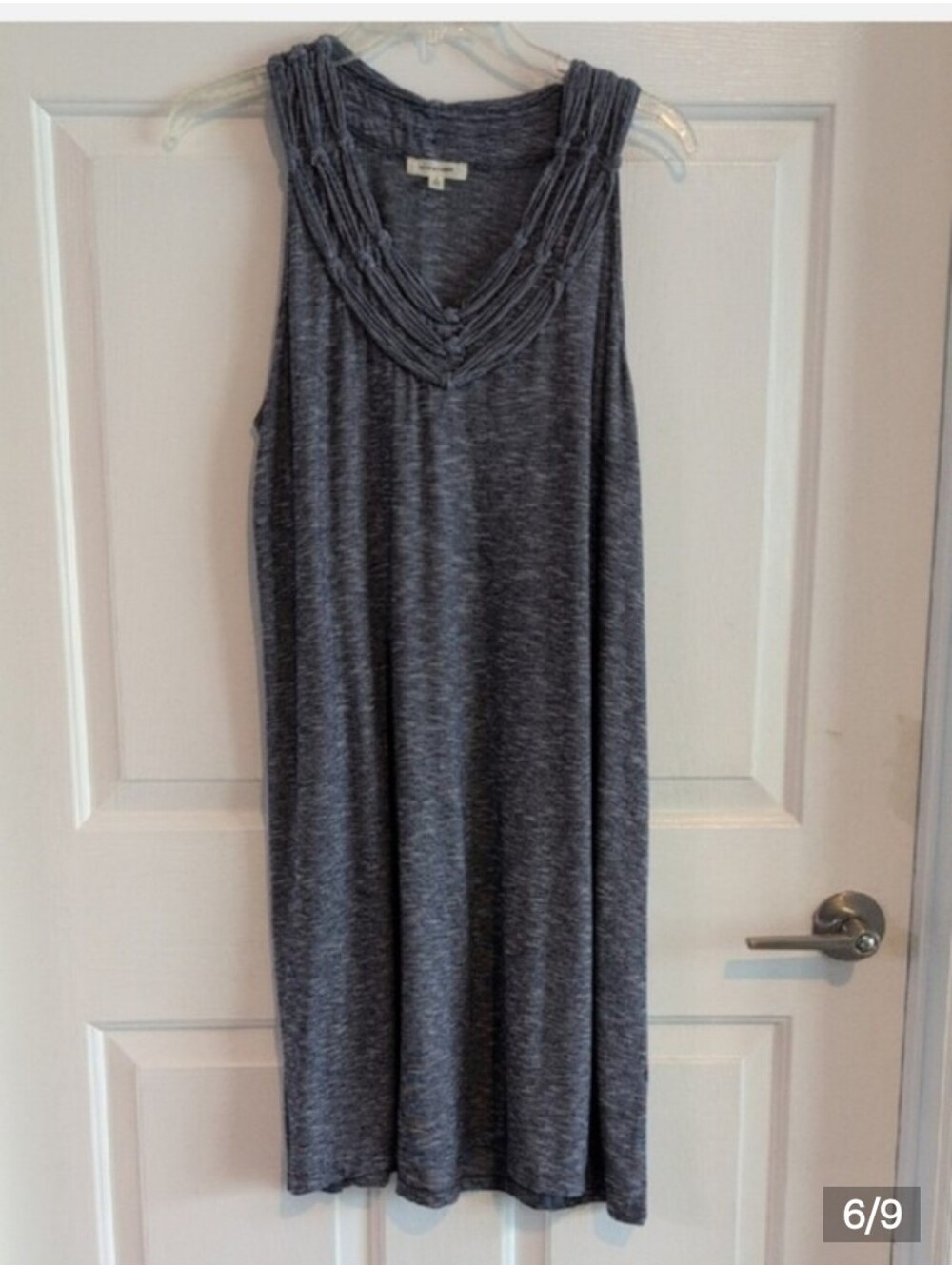 Fall Max Studio Sleeveless Navy Blue Heather V-Neck Knit Dress  Small Autumn - Picture 7 of 9